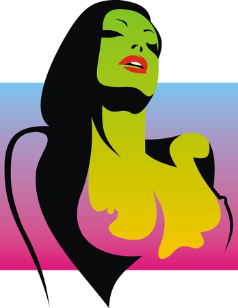 illustrated colored naked young girl as nice backgroundのイラスト素材