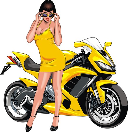nice girl and motorbike isolated on white background (my original design)のイラスト素材