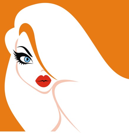 woman face and woman hair isolated on the orange backgroundのイラスト素材