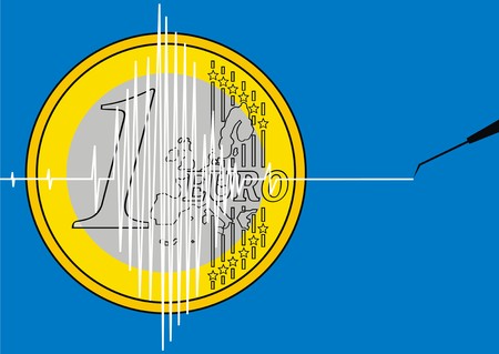 1 euro as crisis symbol, as new currencyのイラスト素材