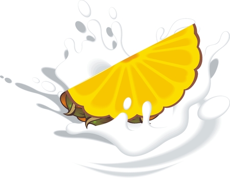 pineapple in the milk isolated on the white backgroundのイラスト素材