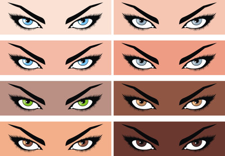 women eyes collection with different skin colorのイラスト素材