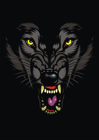wild wolf head in the dark nightのイラスト素材
