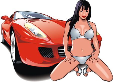 my original car design and nice girl isolated on the white backgroundのイラスト素材