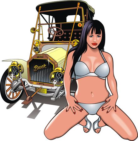 my original car design and nice girl isolated on the white backgroundのイラスト素材
