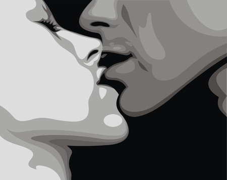 illustrated sweet kiss on the black backgroundのイラスト素材