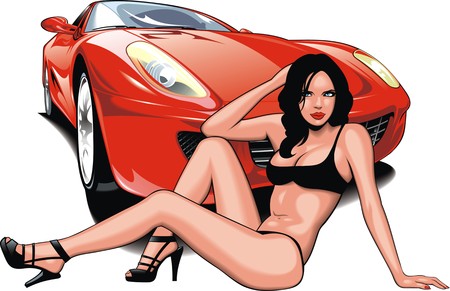 my original design car and woman isolated on the white backgroundのイラスト素材