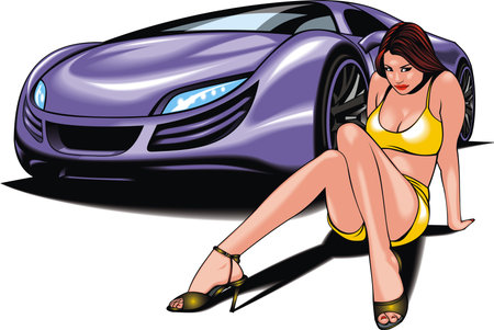 my original design car and nice woman isolated on the white backgroundのイラスト素材