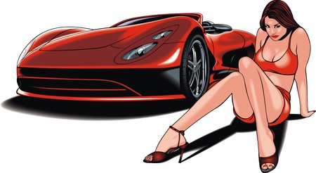 my original design car and nice woman isolated on the white backgroundのイラスト素材