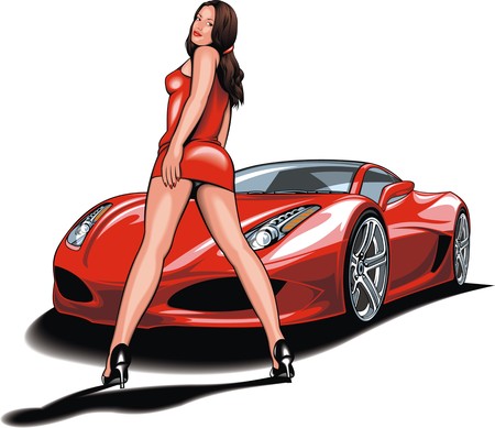 my original design car with girl from my dream isolated on the white backgroundのイラスト素材