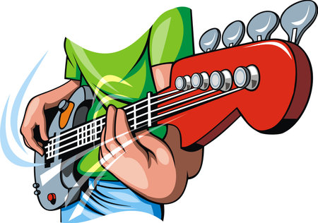 guitar in human hands isolated on the white backgroundのイラスト素材