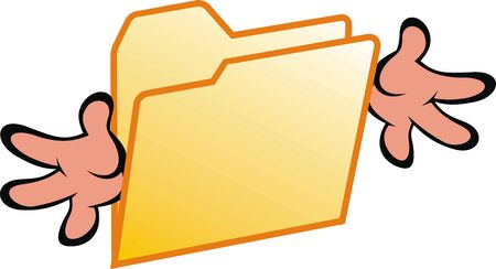 human hands in computer folder isolated on the white backgroundのイラスト素材