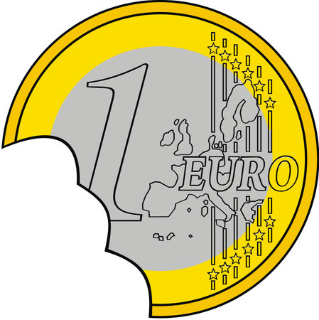 damaged 1 euro coin isolated on the white backgroundのイラスト素材