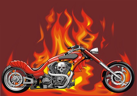 my original motorbike with fire flames backgroundのイラスト素材