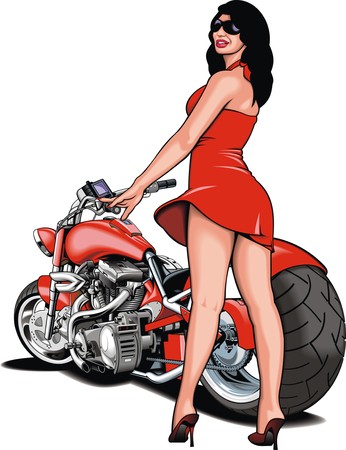 girl and my original motorbike design on white backgroundのイラスト素材