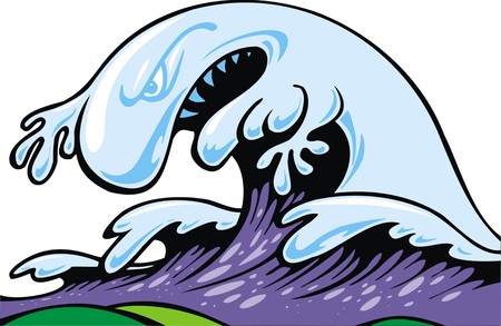 bad tsunami wave isolated on the white backgroundのイラスト素材