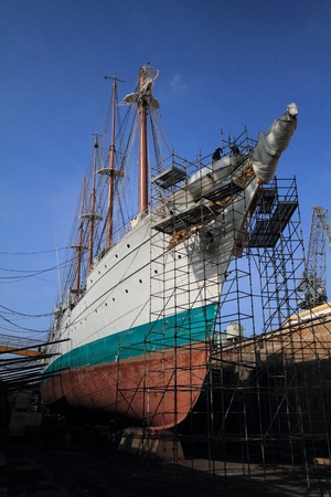 Ship Juan Sebastian Elcano in repair, Spainの写真素材