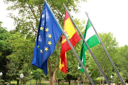 Flags of Andalusia, Spain and Europeのeditorial素材