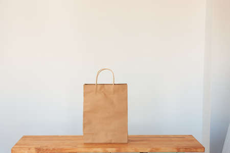 A paper bag on isolated white backgroundの写真素材