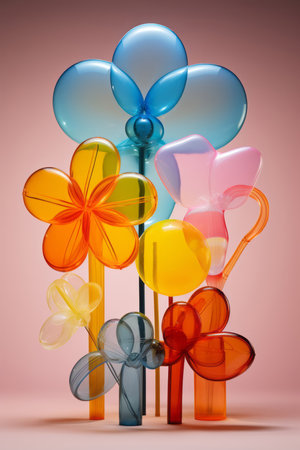 Colorful balloons on a pink background. 3d rendering illustration.の素材