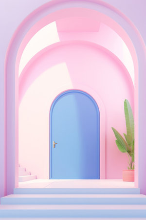 3d rendering of entrance to the room with a blue door.の素材