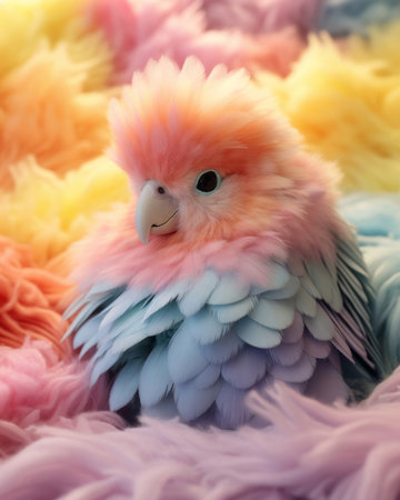 Cockatoo parrot in pink and yellow fluffy fabric.の素材