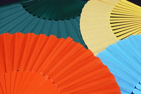 Background of four colorful flamenco fans, selective focusの写真素材