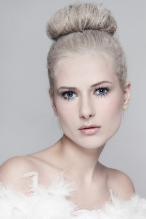 Portrait ofyoung beautiful woman with vintage powdered hairdo の写真素材