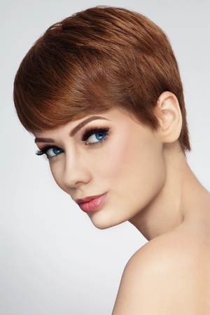 Young beautiful woman with stylish short haircutの写真素材