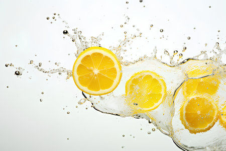 Fresh orange, lemon juice splash isolated on white background. 3d illustration. Generative AI illustrationの素材