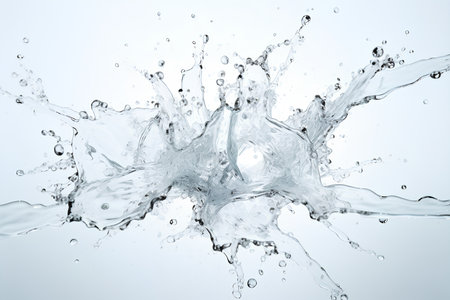 A splash of water on a white background. The water is clear and has a few ripples on the surface. Generative AI illustrationの素材