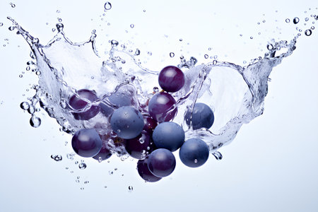 Grapes falling into water with splash isolated on white background. Generative AI illustration.の素材