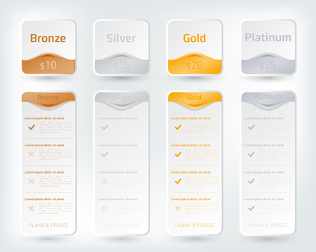 Set of offer tariffs. Vector banner for web applications. Set of pricing table, order, list.のイラスト素材