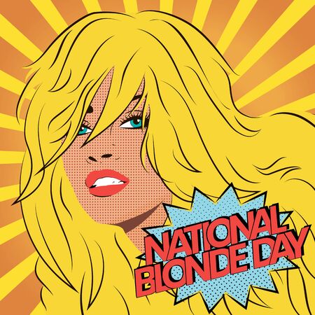 A girl with blonde hair drawn in the pop art style. National blonde day.のイラスト素材