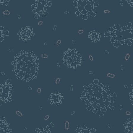 Bacterial microorganism pattern. Flat background with microbes. A microorganism and allergen pictured on a blue background.のイラスト素材