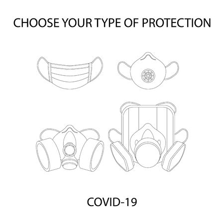 Types of virus protection masks isolated on a white backgroundの写真素材