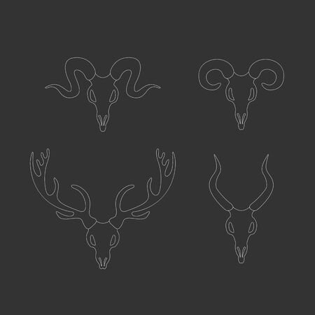 Animals skulls set isolated on a grey background. Vector icons design. Linear drawn skulls.のイラスト素材