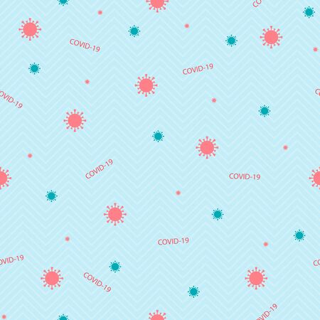 Seamless pattern with coronavirus molecules on a blue background.のイラスト素材
