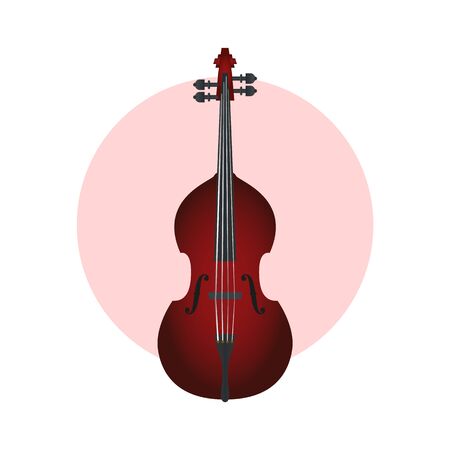 Stylish vector red double bass on a yellow circle background. Red double bass.のイラスト素材