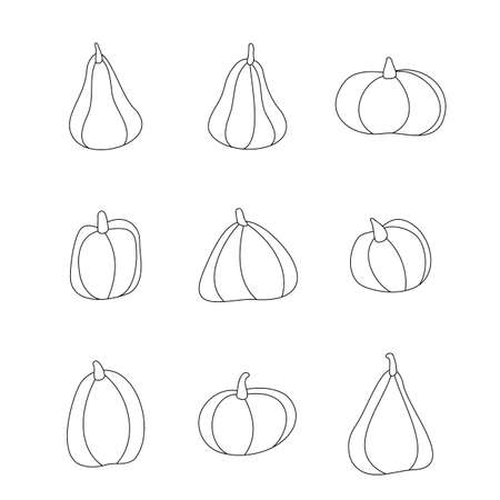 Pumpkin icons isolated on a white background. Children s flat illustration. Autumn mood.のイラスト素材
