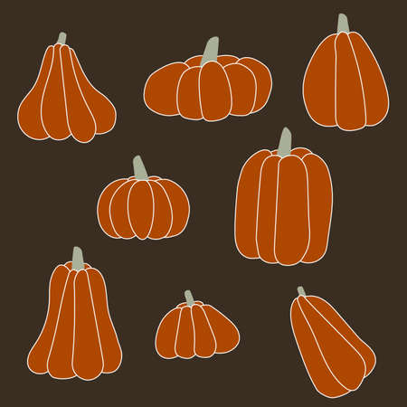 Pumpkin icons isolated on a white background. Children s flat illustration. Autumn mood.のイラスト素材