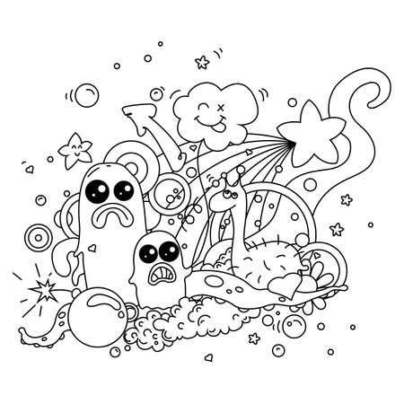 Anti-stress coloring book with cute little monstersのイラスト素材
