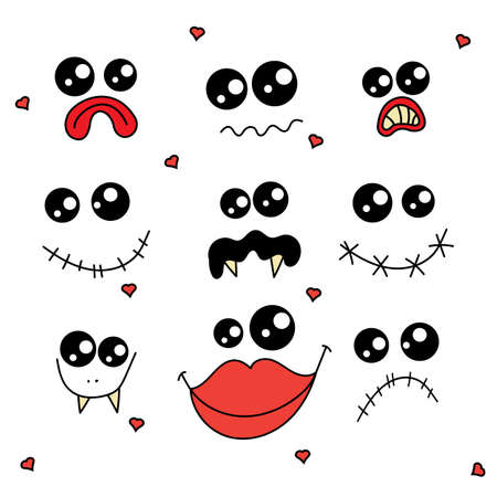 Cute Doodle Monster Emojis Isolated on White Backgroundのイラスト素材