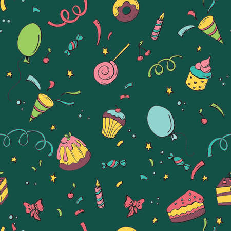Seamless party pattern with cakes and sweetsのイラスト素材
