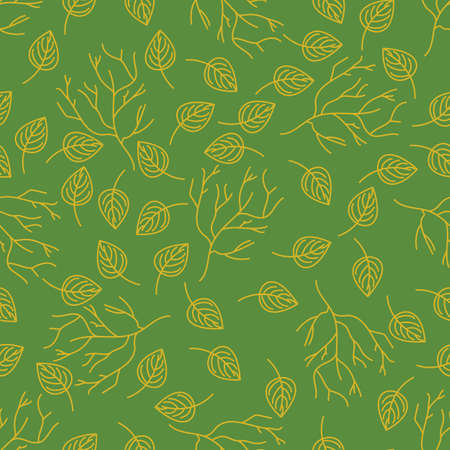 Seamless pattern with the image of leaves and branches on a light green background.のイラスト素材