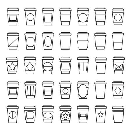 Set of icons with the image of paper or plastic coffee cups isolated on a white background.の写真素材