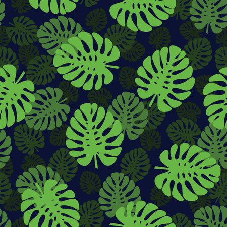 Seamless pattern with the image of monstera on a dark backgroundのイラスト素材