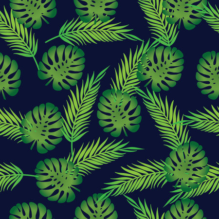 Seamless pattern with the image of palm leaves and monstera.のイラスト素材