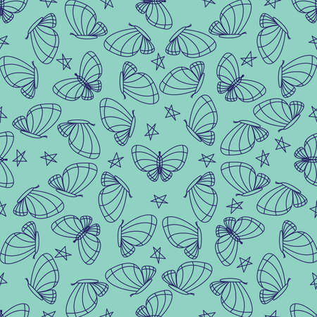Seamless pattern with the image of butterflies on a blue background.のイラスト素材