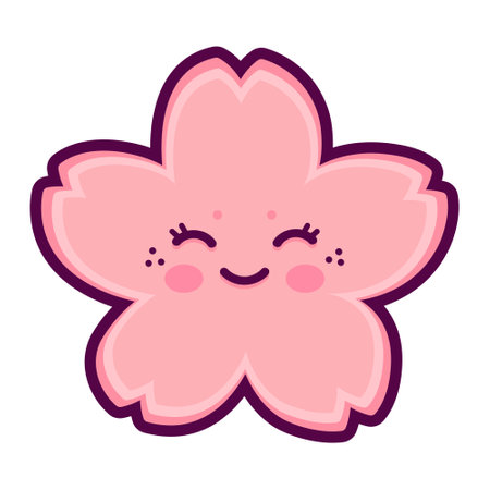 Cute flower kawaii character. Kawaii cherry blossom vector illustration.のイラスト素材
